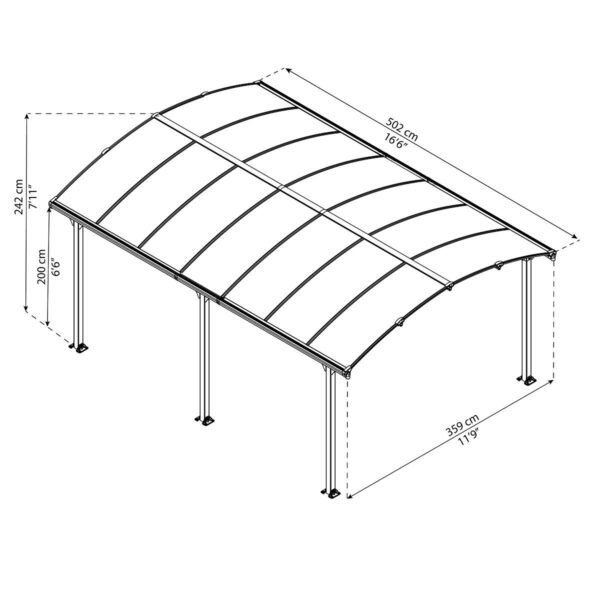Carport aluminium Arcadia 5000 – 16 m² – gris – Image 3