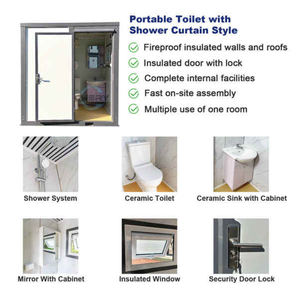 Toilettes portatives avec rideau de douche – Image 15