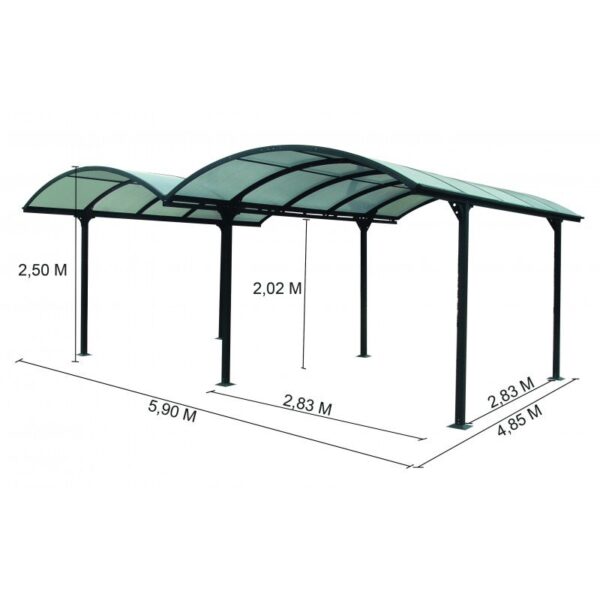 Carport 2 voitures en aluminium et polycarbonate 6mm – Image 5